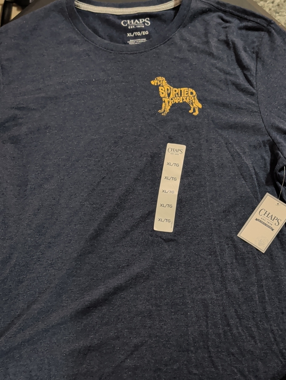 NEW. Chaps Navy Tee with Yellow Dog Graphic